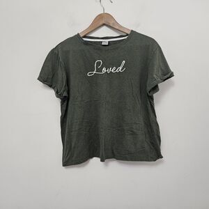 SOUL Women's Green 'Loved' Short Sleeve Cropped T Shirt Size L